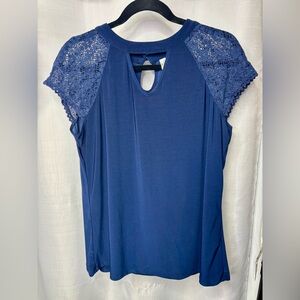 Elegant Blue Lace Sleeve Women's Top